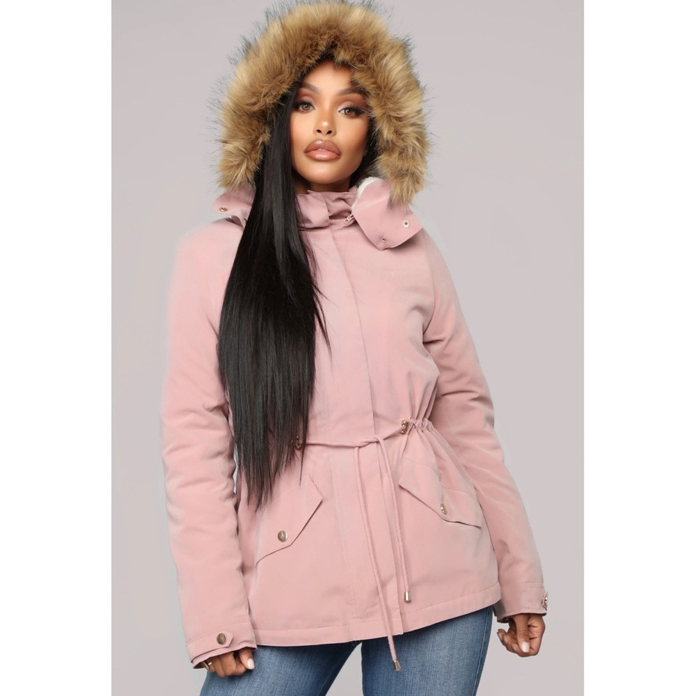 Mauve hooded utility jacket removable hooded sherpa lined sz s toggle waistband